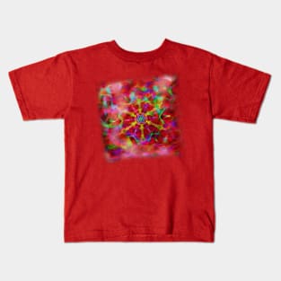 Vibrant kaleidoscope in red mist Kids T-Shirt